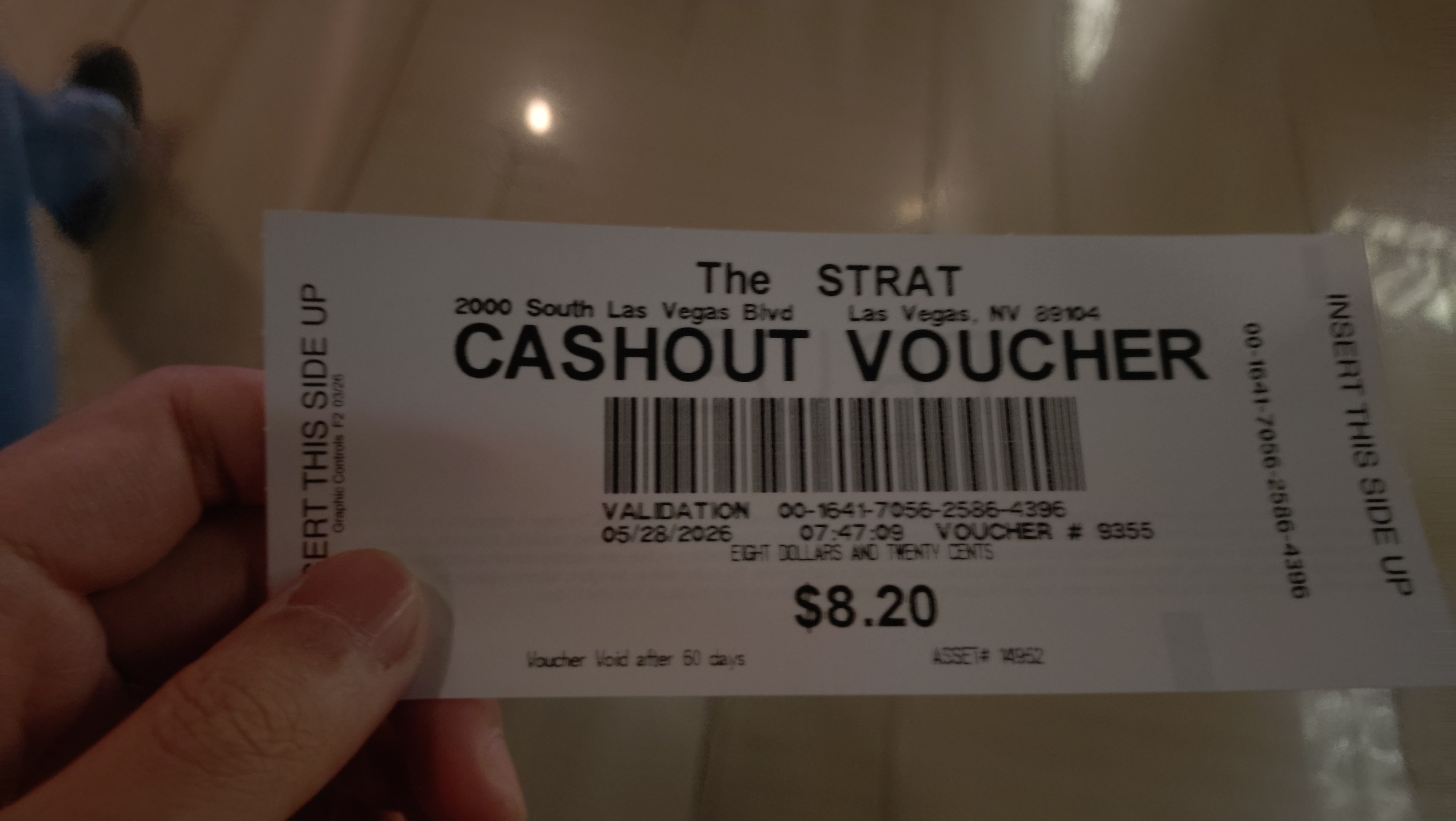 (2026-05-28) 離開 Las Vegas 前隨便拉個老虎機，$1 USD 賺回 $8.2 USD，也是運氣不錯。